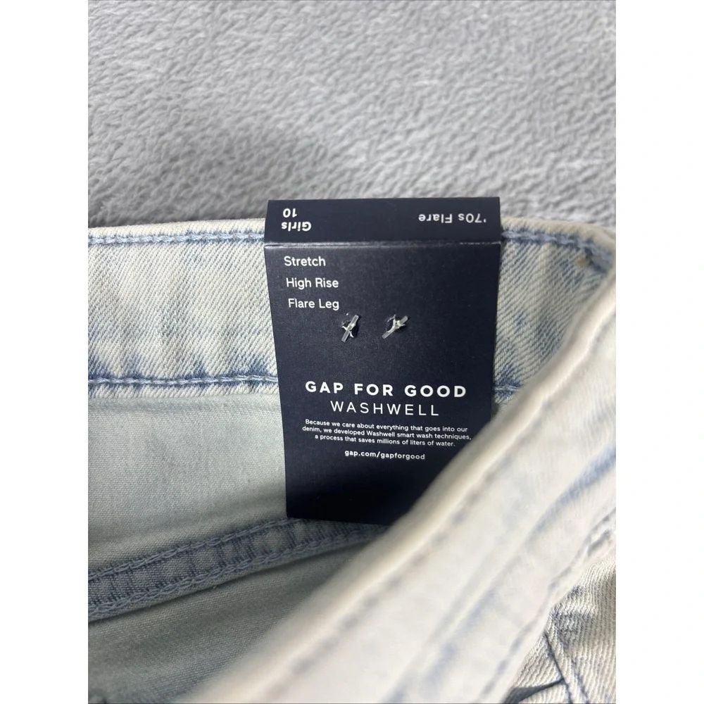 GAP Denim Girls' 70's Flare Stretch Adjustable Waist Studded Jeans Light 10 NWT